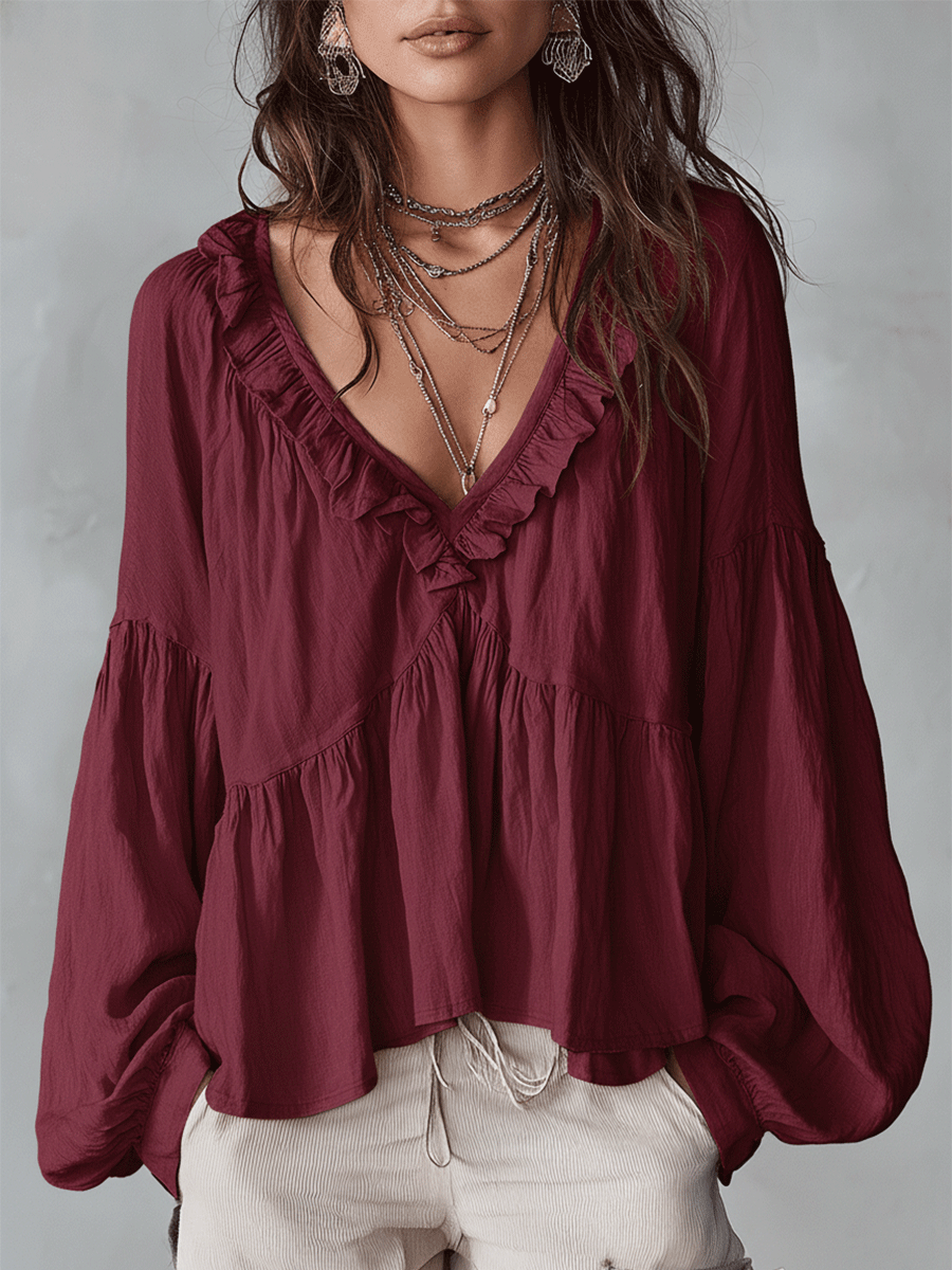 Women's ruffle sleeve bohemian blouse - Light Green color view