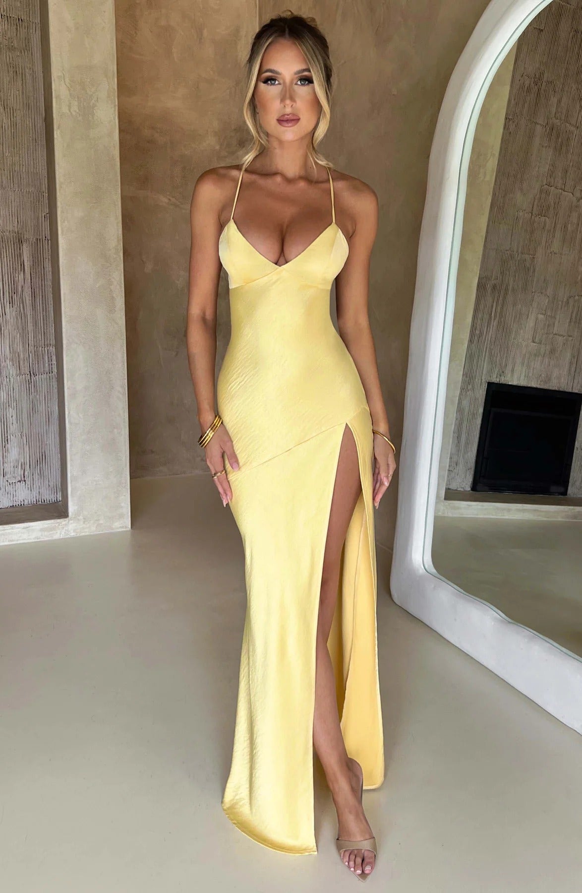 Women's Satin Cowl Neck Maxi Dress | Sleeveless Elegant Evening Dress