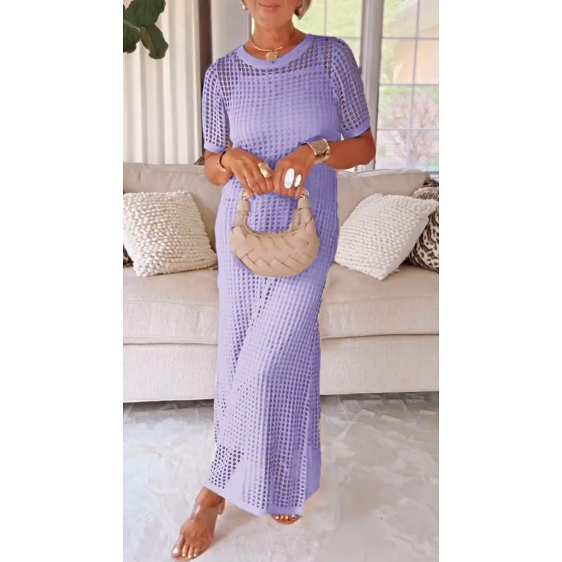 Women's Sheer Knit Overlay Maxi Dress | Elegant Long Evening Dress