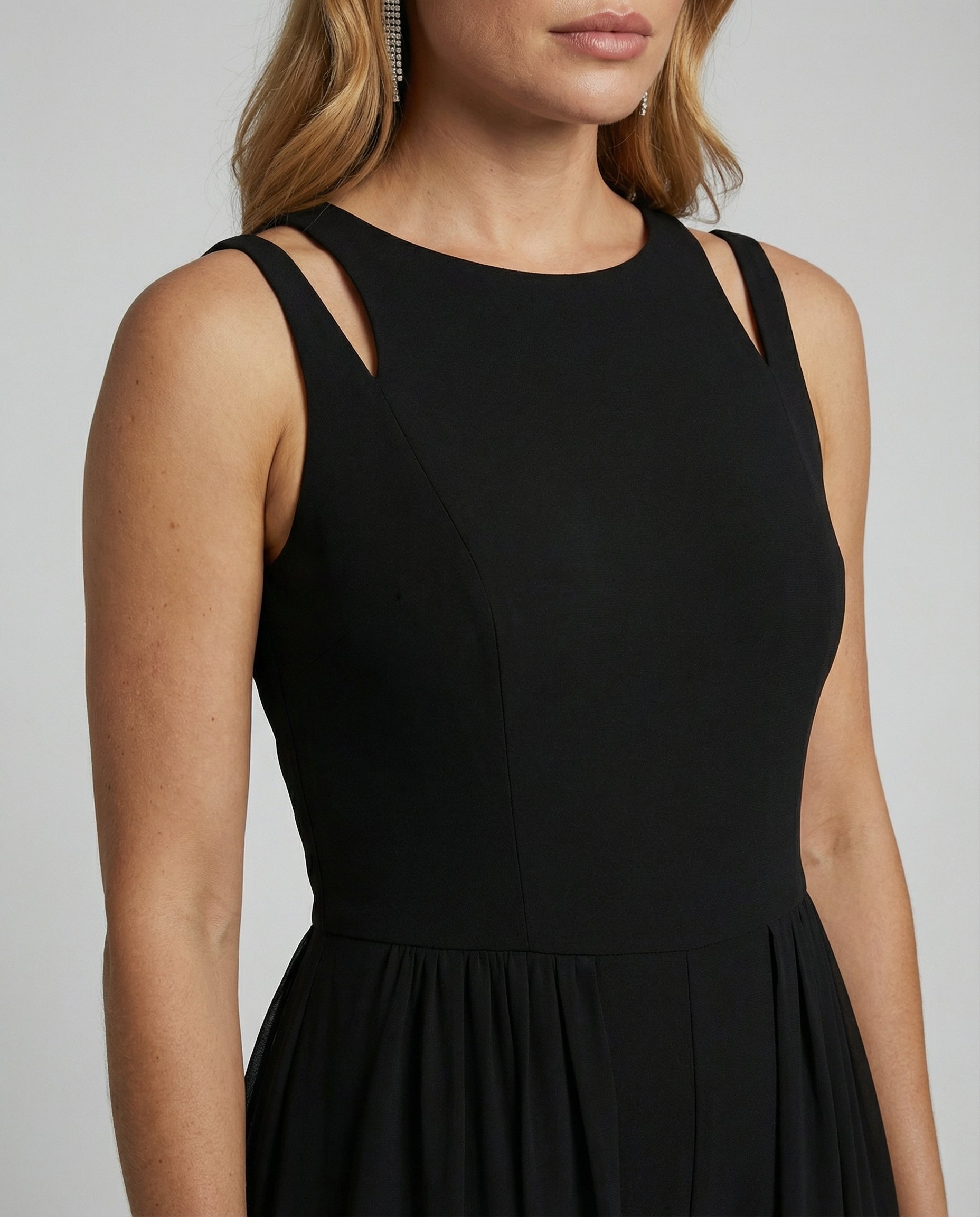 women's sleeveless shoulder accent jumpsuit - detail view