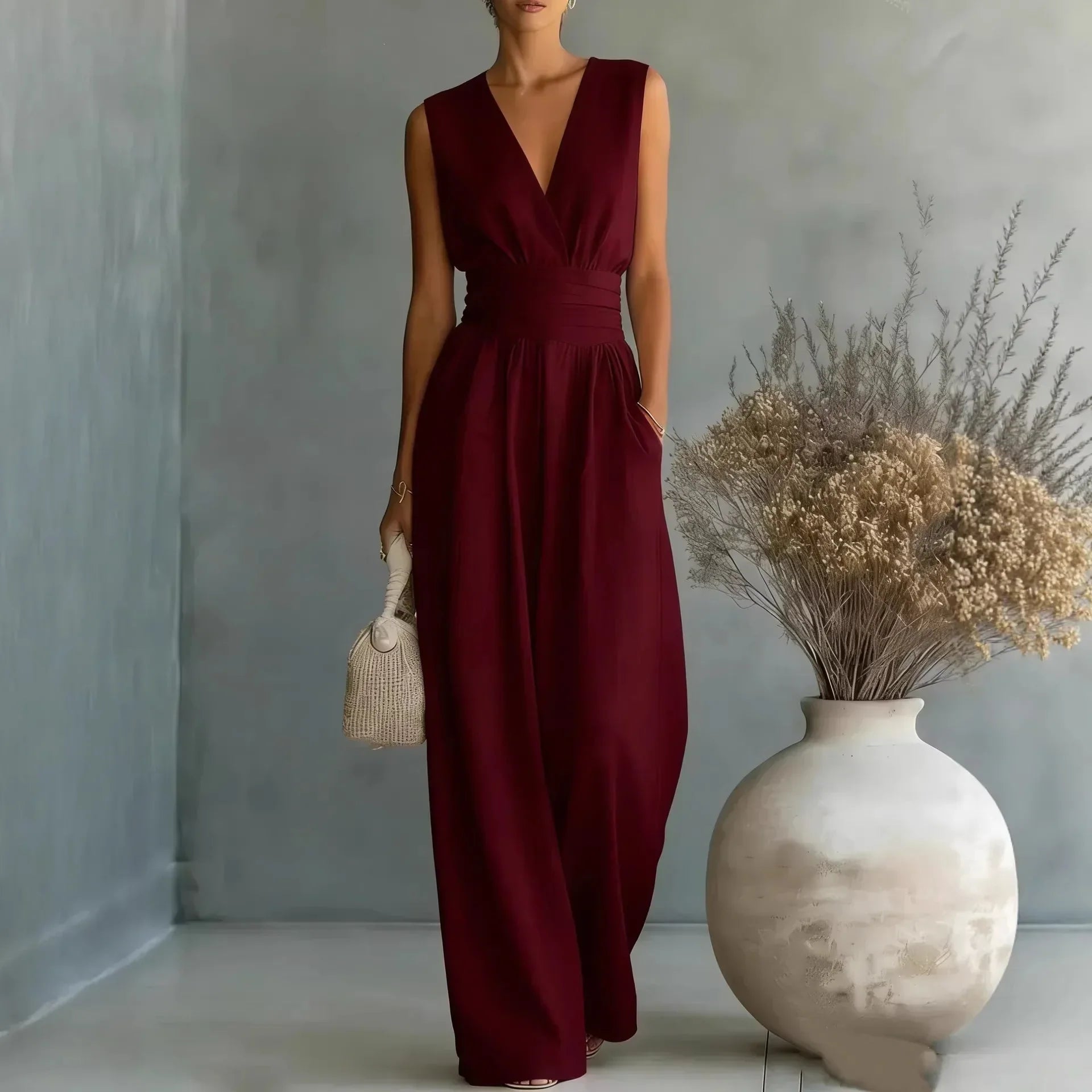 women's sleeveless v-neck jumpsuit - side view