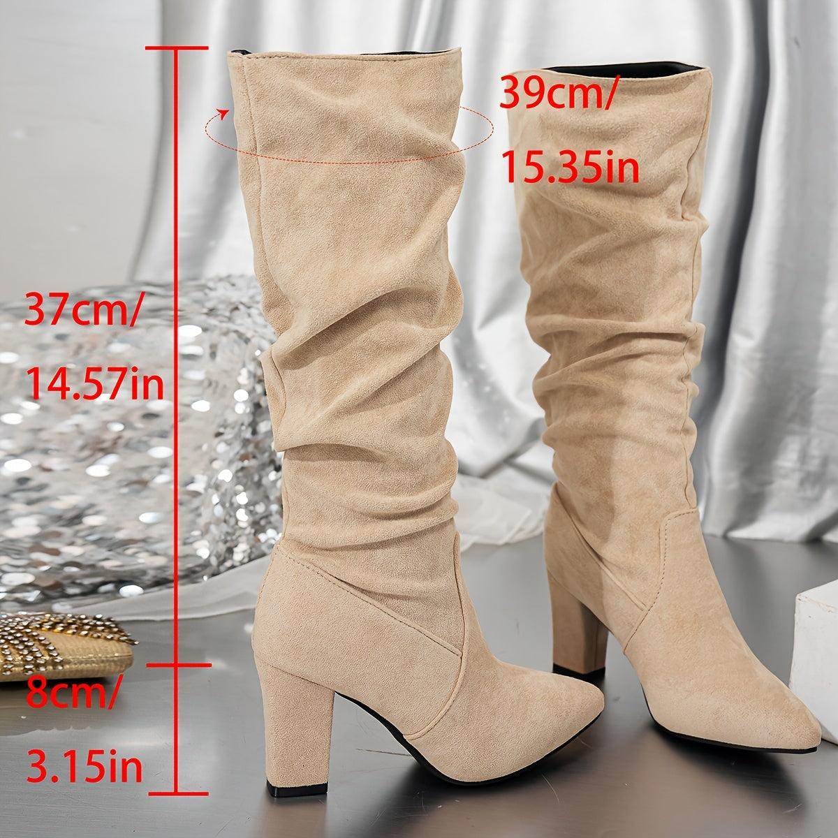 Women's Slouch Knee-High Heeled Boots - photo 5