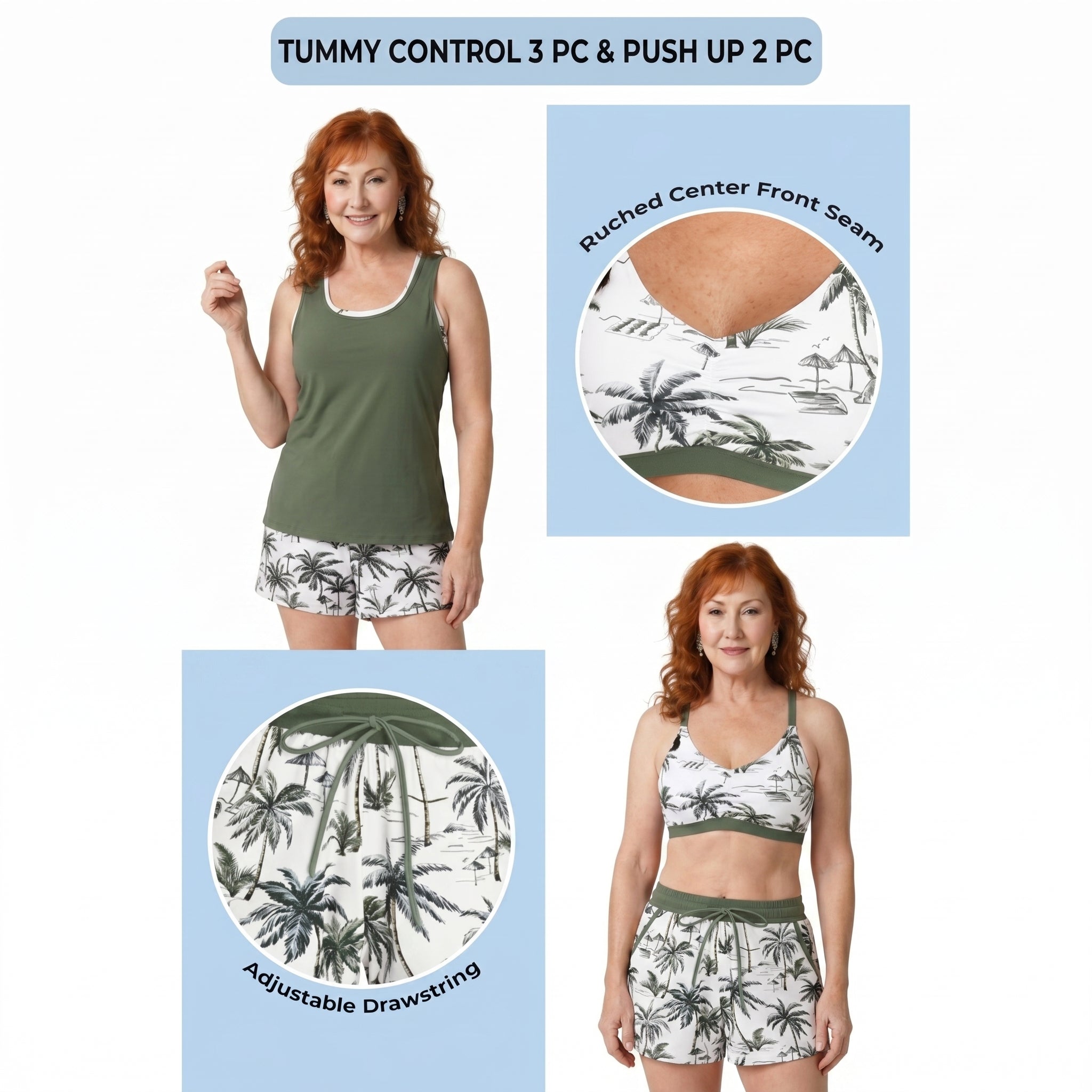 Women's Sporty Three-Piece Tankini Set with Pockets - photo 3