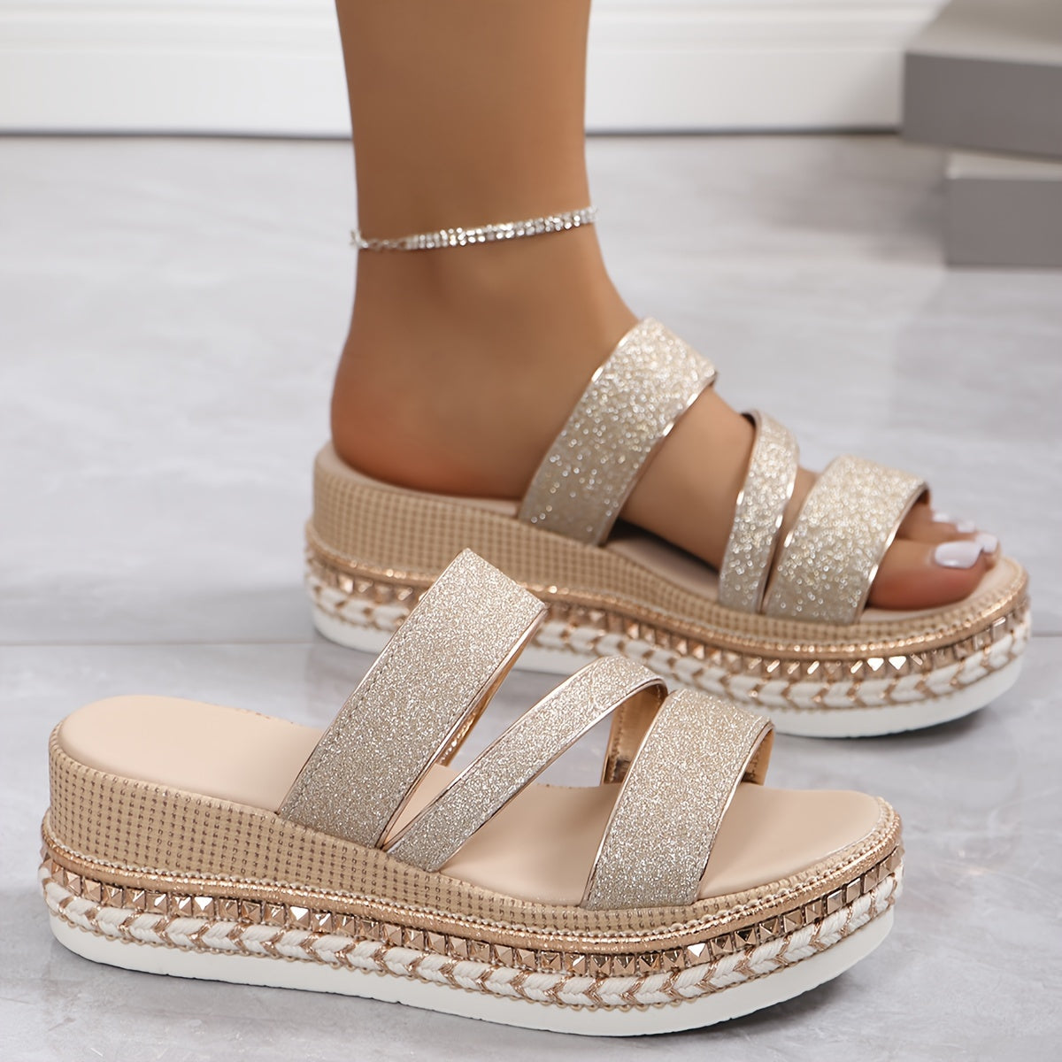 Women's Strappy Platform Slide Sandals | Open Toe Summer Platform Sandals