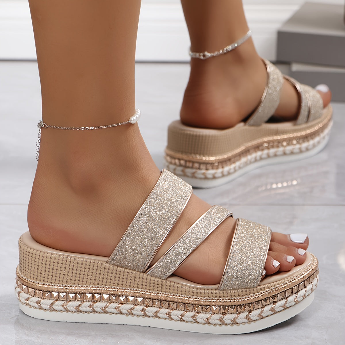 Women's Strappy Platform Slide Sandals | Open Toe Summer Platform Sandals