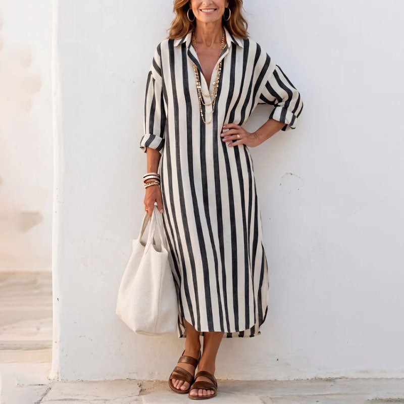 Women's striped shirt midi dress - front view