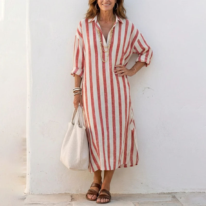 Women's striped shirt midi dress - full view