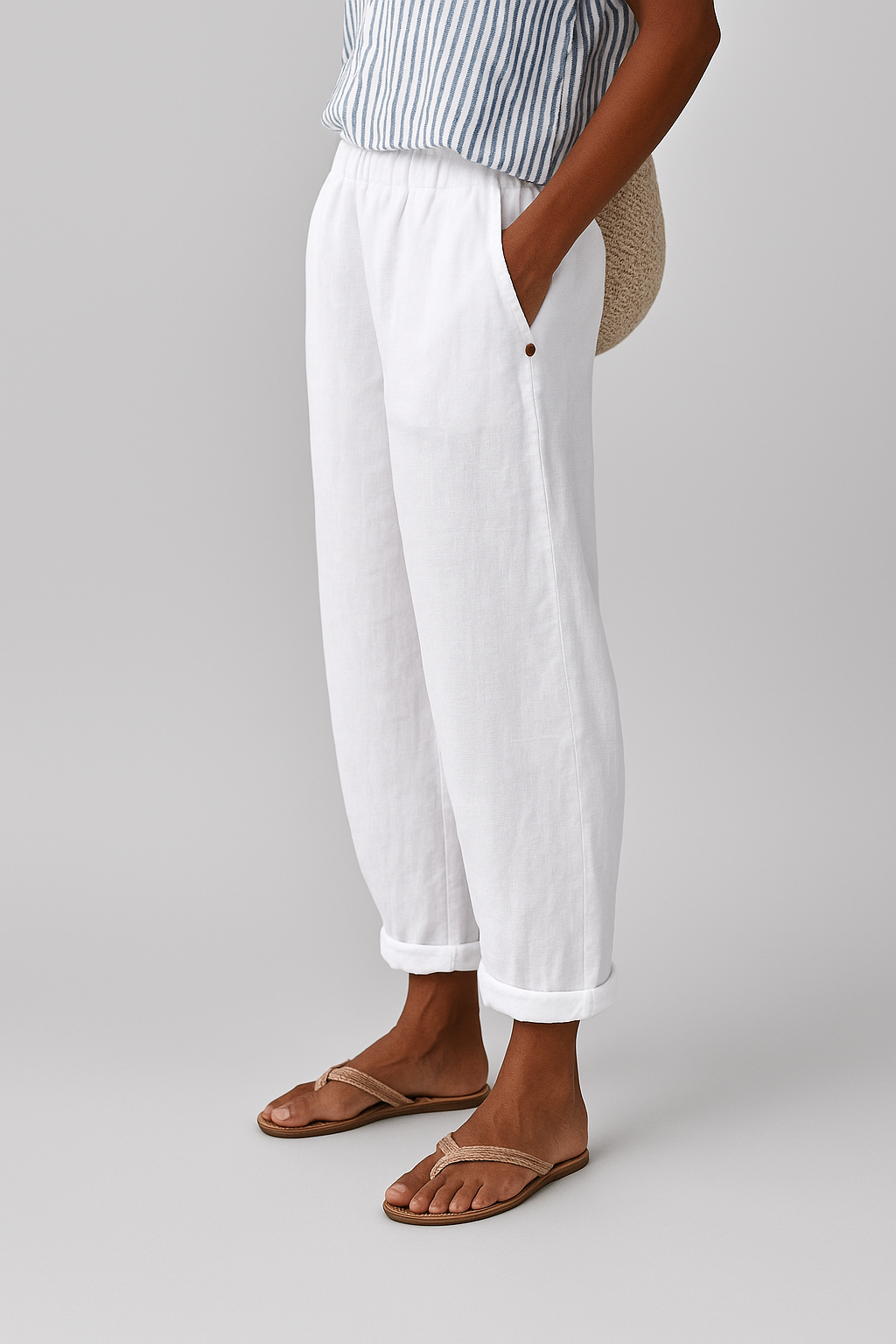 womens stylish wide leg pants with side pockets | casual everyday trousers - alternate view