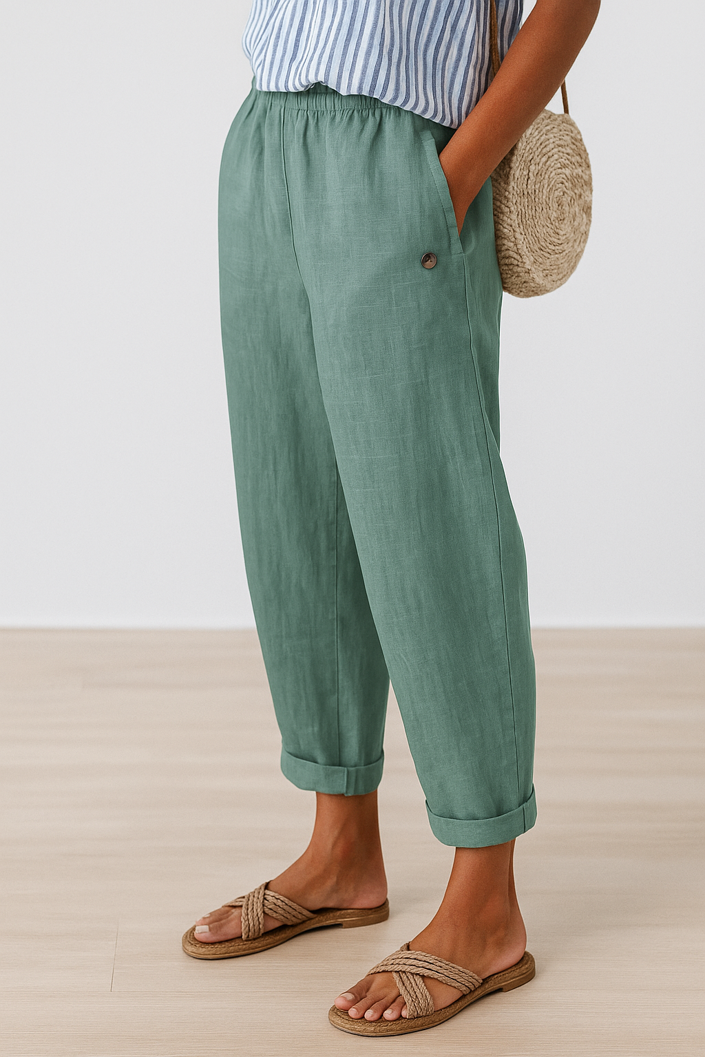 womens stylish wide leg pants with side pockets | casual everyday trousers - detail view