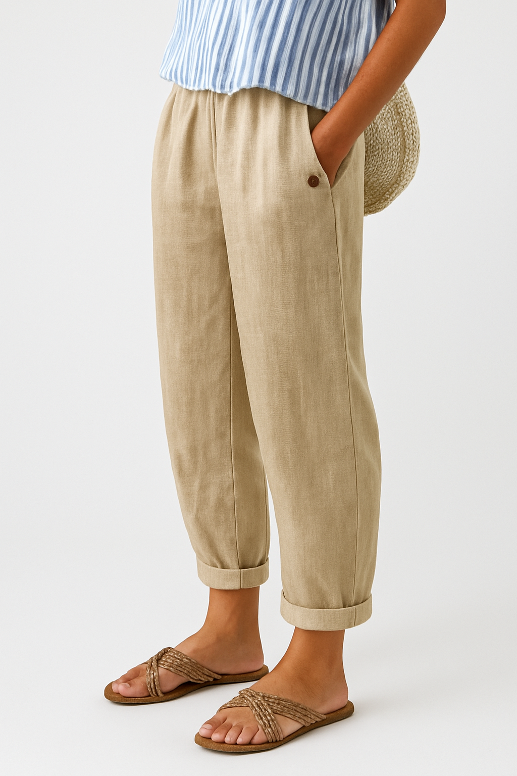 womens stylish wide leg pants with side pockets | casual everyday trousers - front view