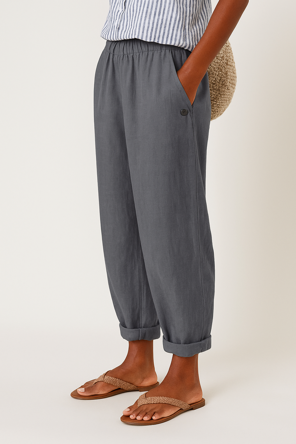 womens stylish wide leg pants with side pockets | casual everyday trousers - full view