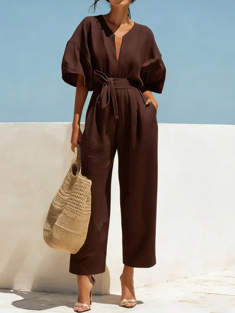 women's summer linen jumpsuit - full length