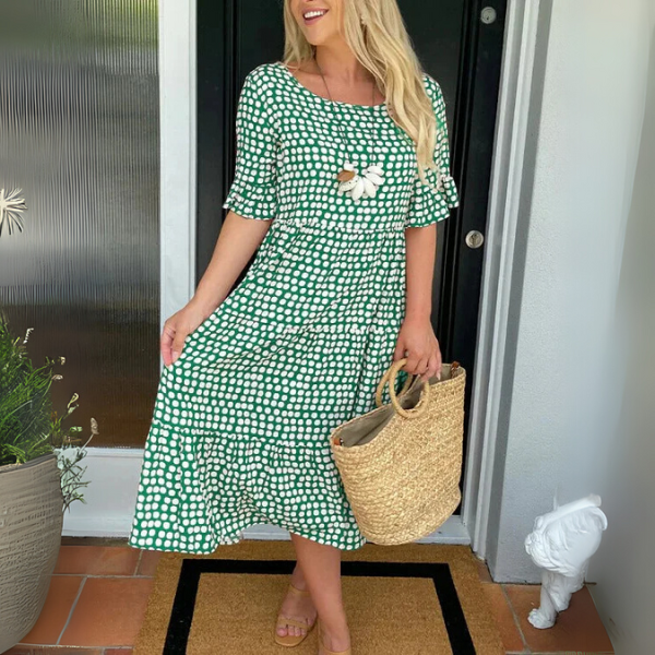 Women's Floral Print Square Neck Flutter Sleeve Tiered Midi Dress Summer Casual