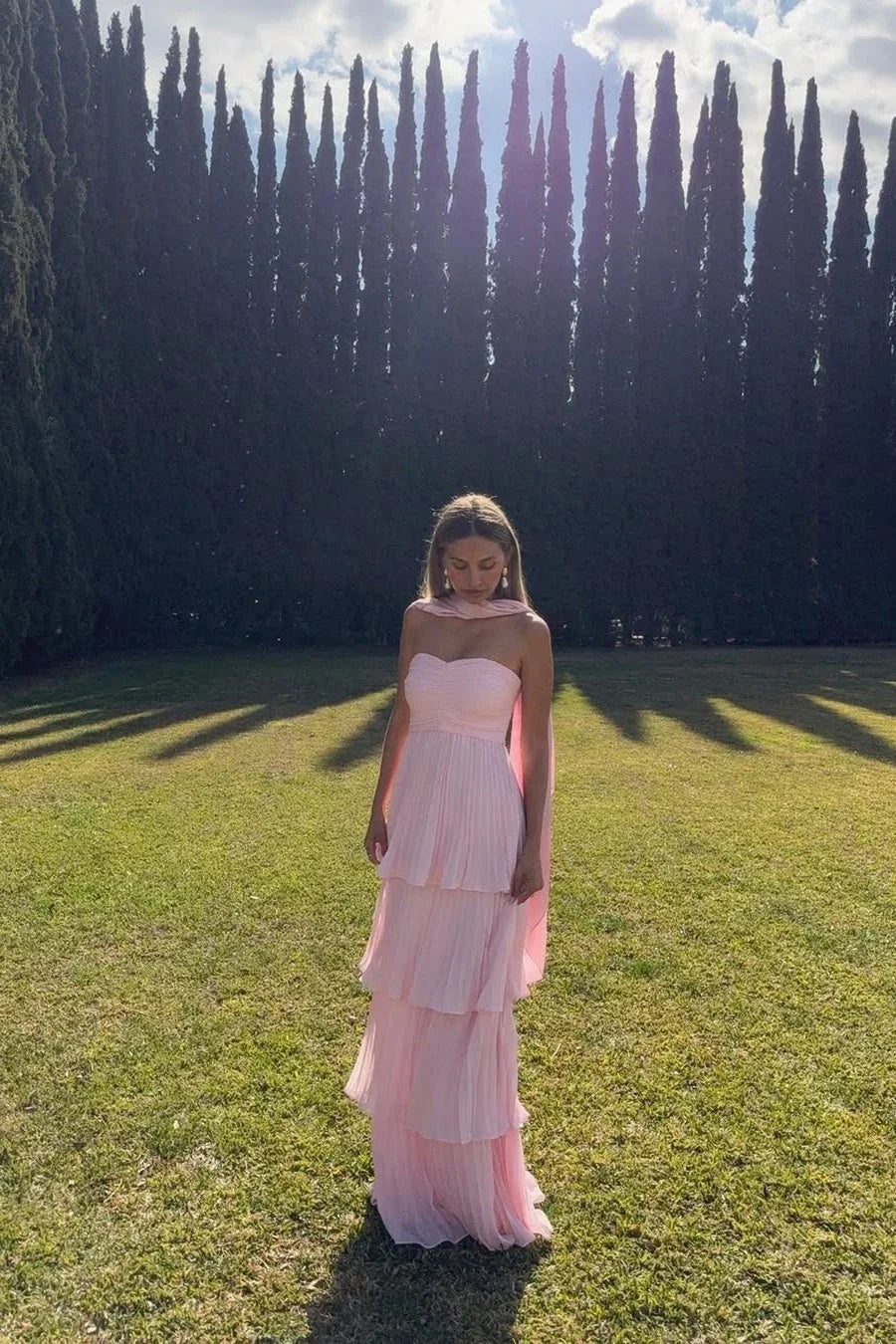 Women's Strapless Tiered Maxi Dress | Wedding Guest Ruffle Long Dress