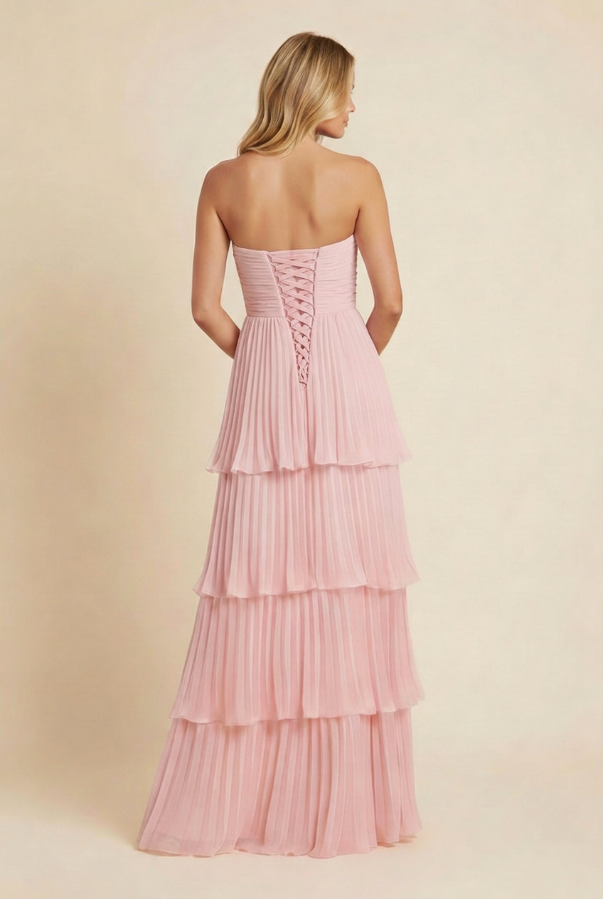 Women's Strapless Tiered Maxi Dress | Wedding Guest Ruffle Long Dress