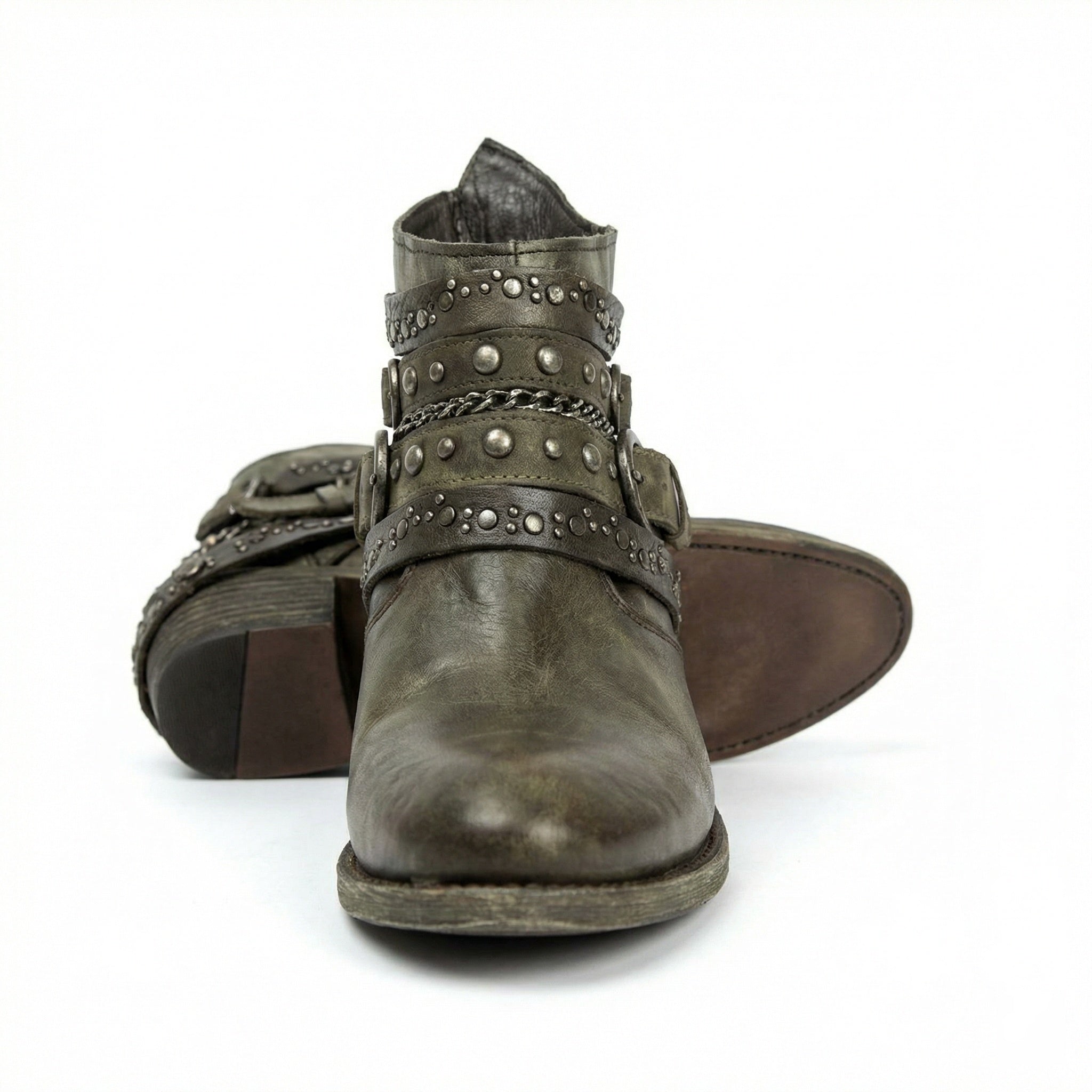 women's vintage chain-detail ankle boots - full view