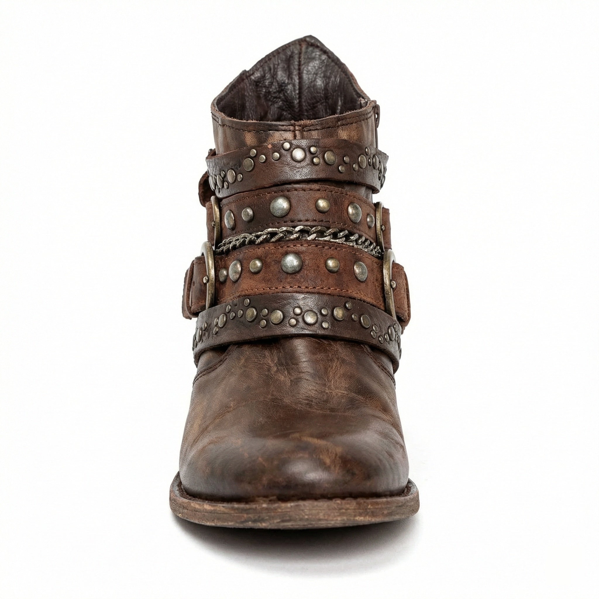 women's vintage chain-detail ankle boots - front facing