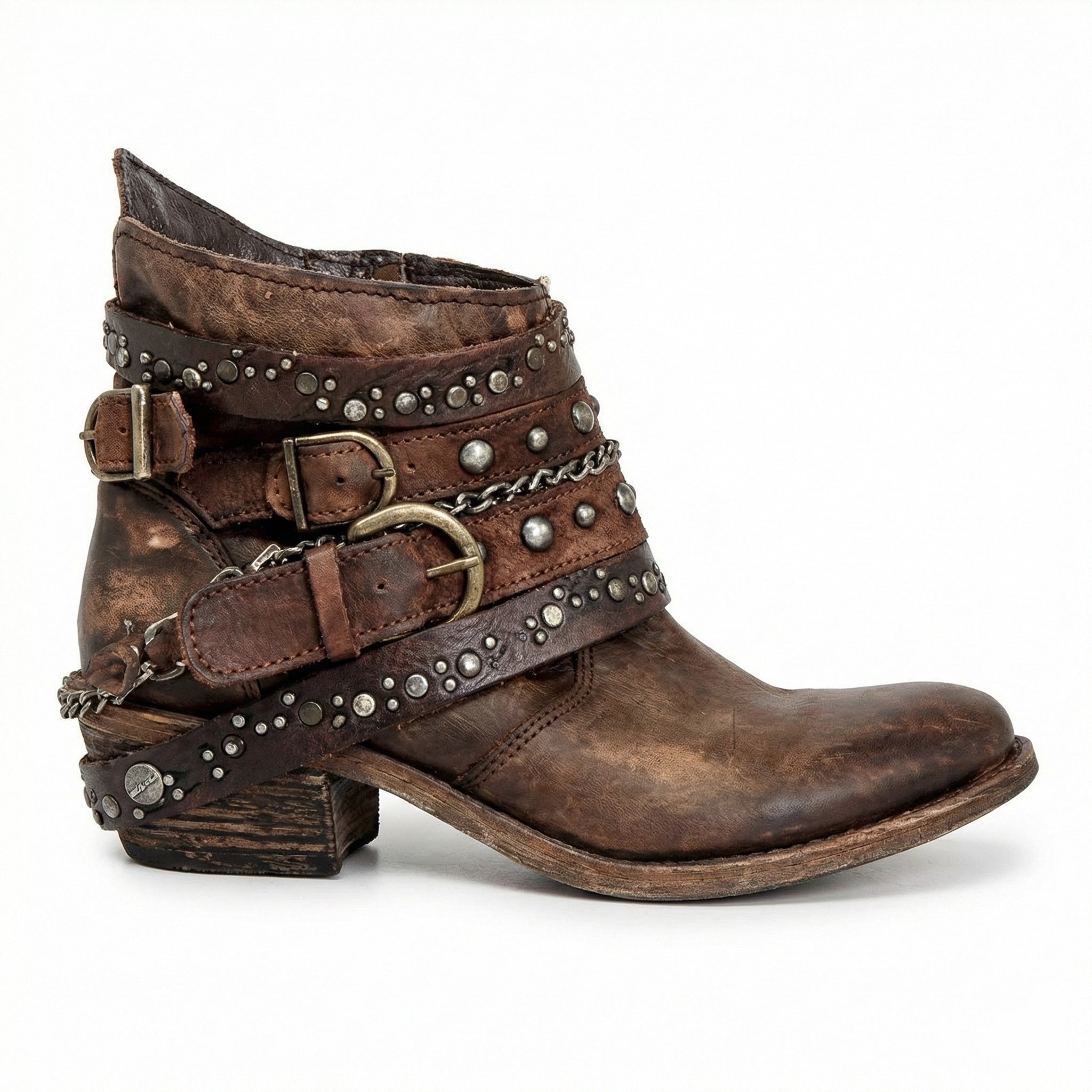 women's vintage chain-detail ankle boots - left side