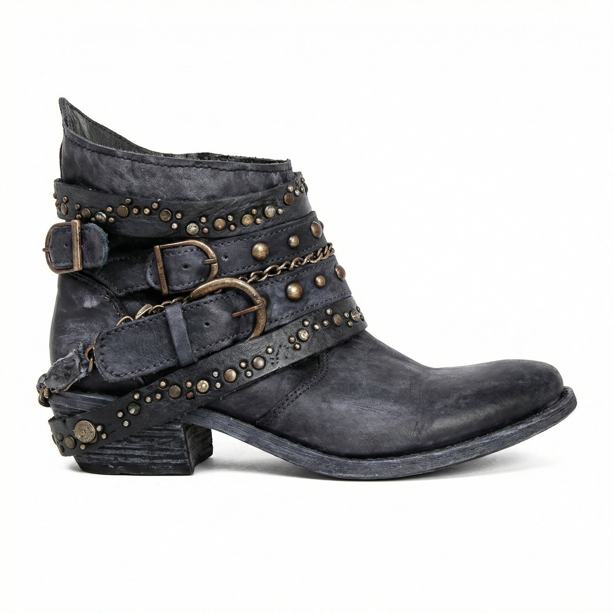 women's vintage chain-detail ankle boots - color option 2 side