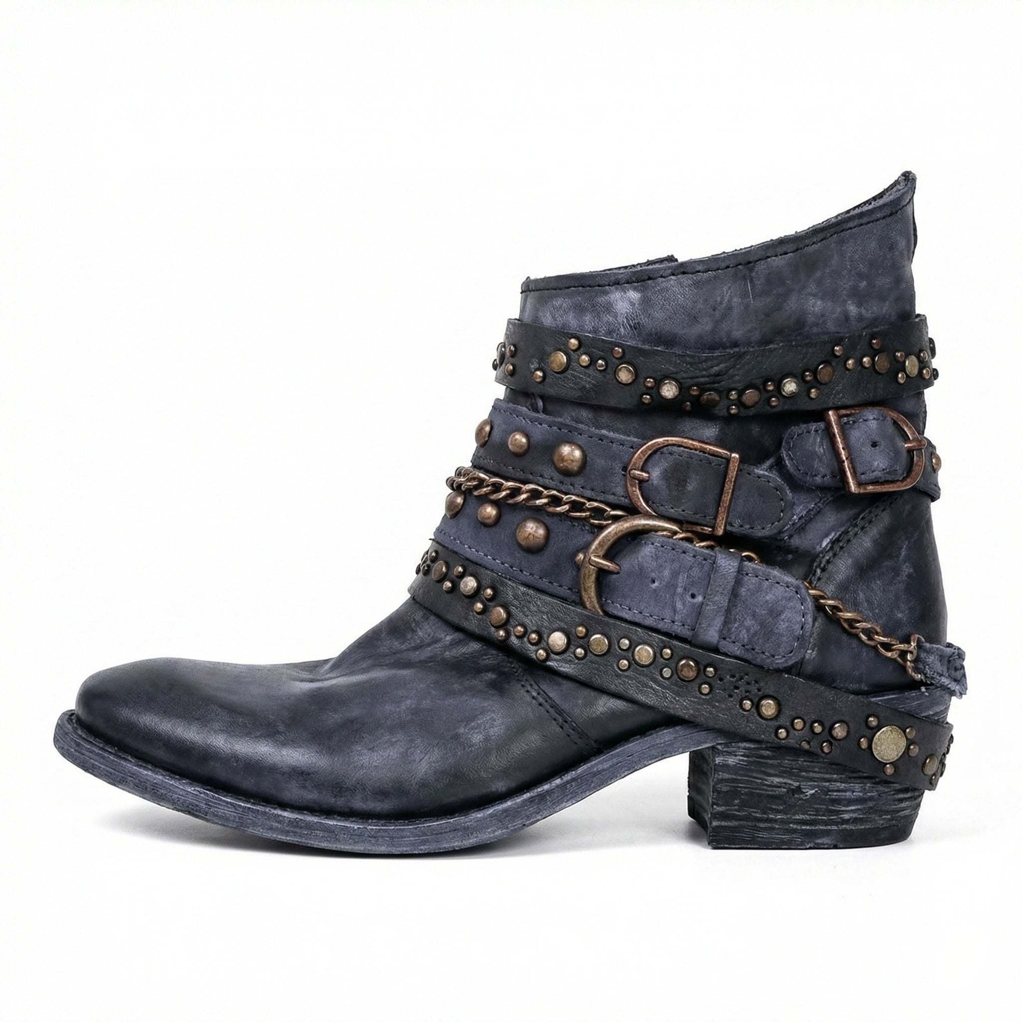 women's vintage chain-detail ankle boots - color option 2 left