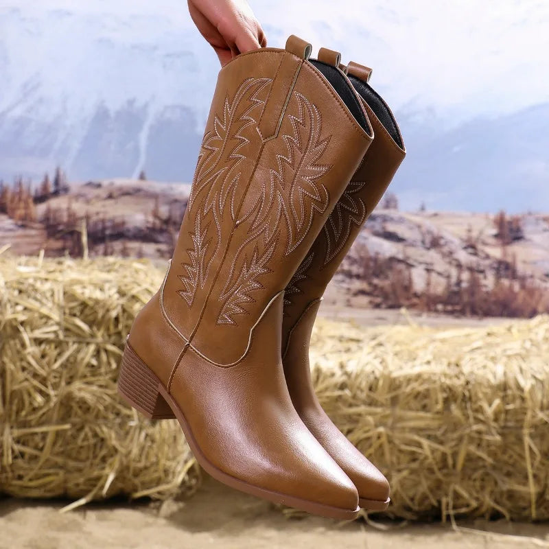 Women's Vintage Chunky Heeled Cowboy Boots - photo 1
