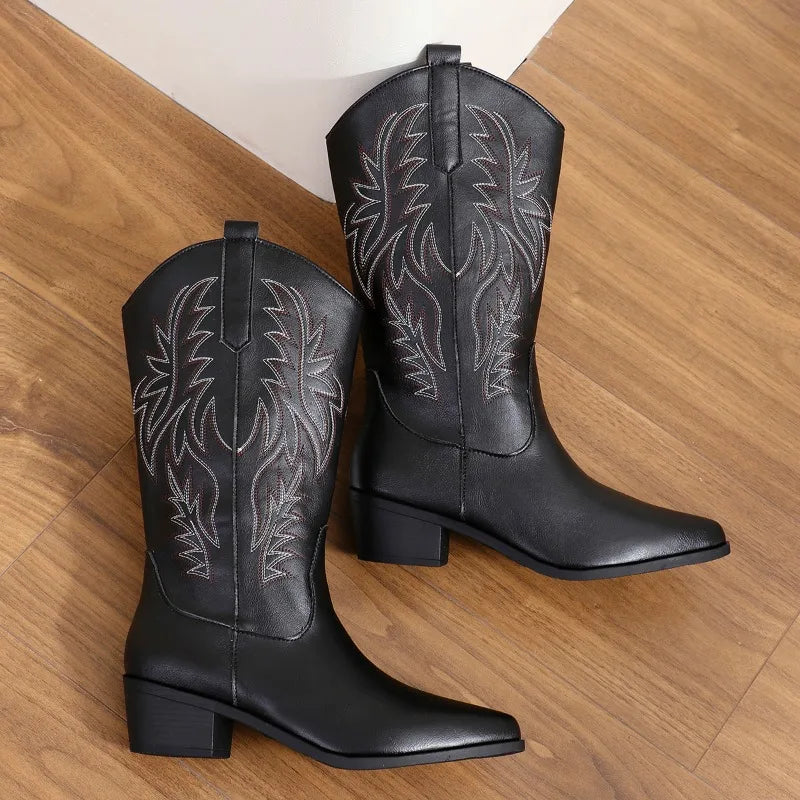 Women's Vintage Chunky Heeled Cowboy Boots - photo 4