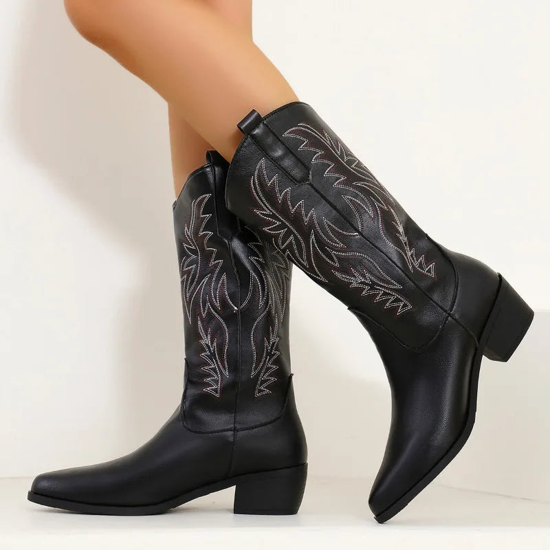Women's Vintage Chunky Heeled Cowboy Boots - photo 5