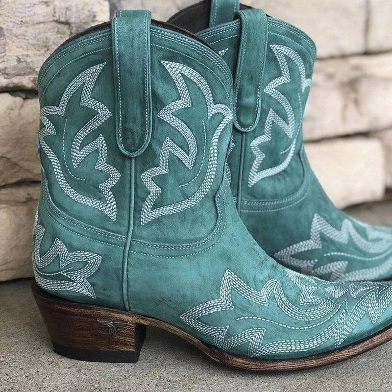 Women's Western Embroidered Cowgirl Boots | Snip Toe Block Heel Mid Calf