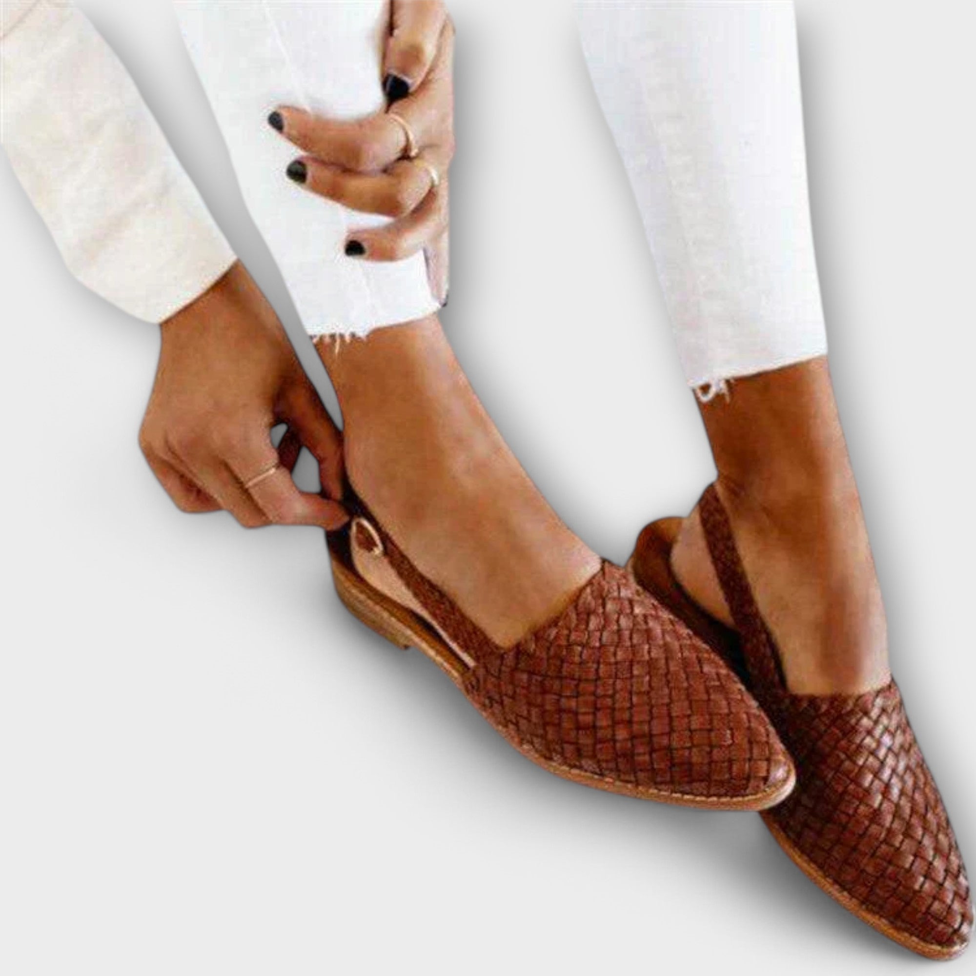 Women's Woven Leather Slingback Loafers | Pointed Toe Flat Casual Shoes