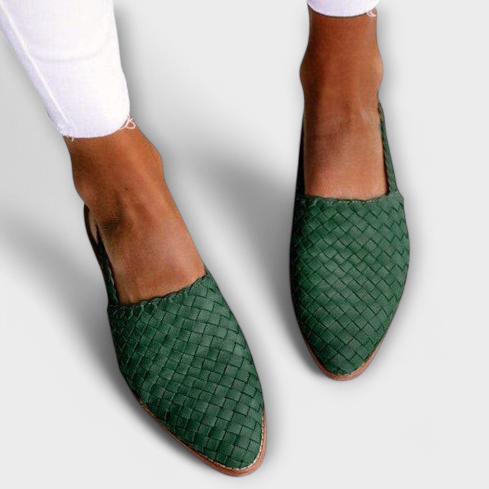 Women's Woven Leather Slingback Loafers | Pointed Toe Flat Casual Shoes