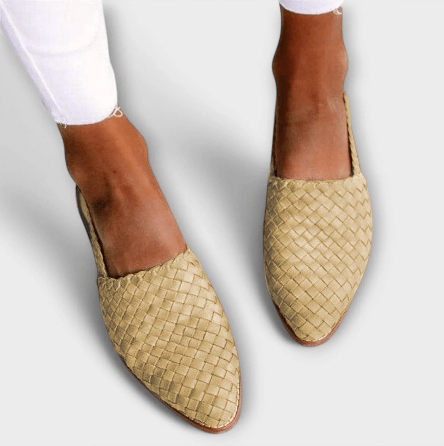 Women's Woven Leather Slingback Loafers | Pointed Toe Flat Casual Shoes
