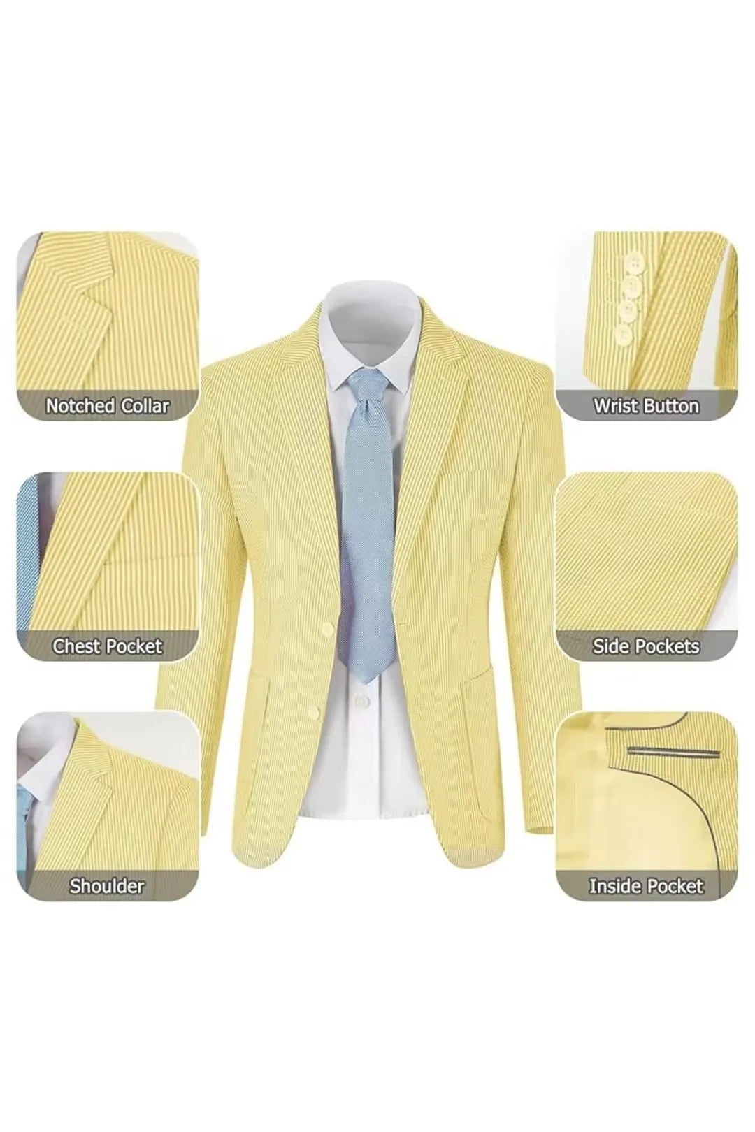 Men's Striped Seersucker 2-Piece Suit | Summer Blazer and Pants