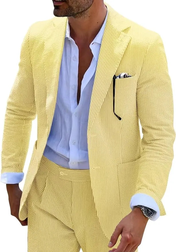 Men's Striped Seersucker 2-Piece Suit | Summer Blazer and Pants