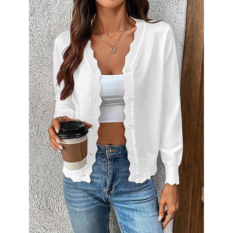 Women's Scalloped Button-Front Cardigan